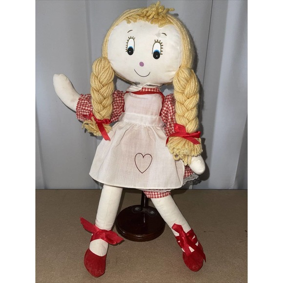 Campbells Brand Girl Rag Doll With Pig Tails and Heart Apron Approx 18 Inches - Picture 1 of 6